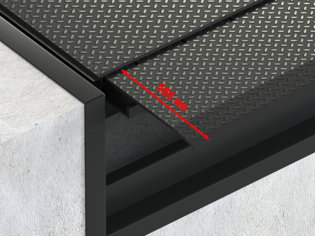 Standard lip 500 mm. 35 mm bevel. Whole rectangular lip for trucks with one-size load bed.